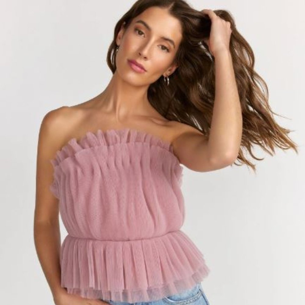 English Factory Strapless Tulle Peplum Top